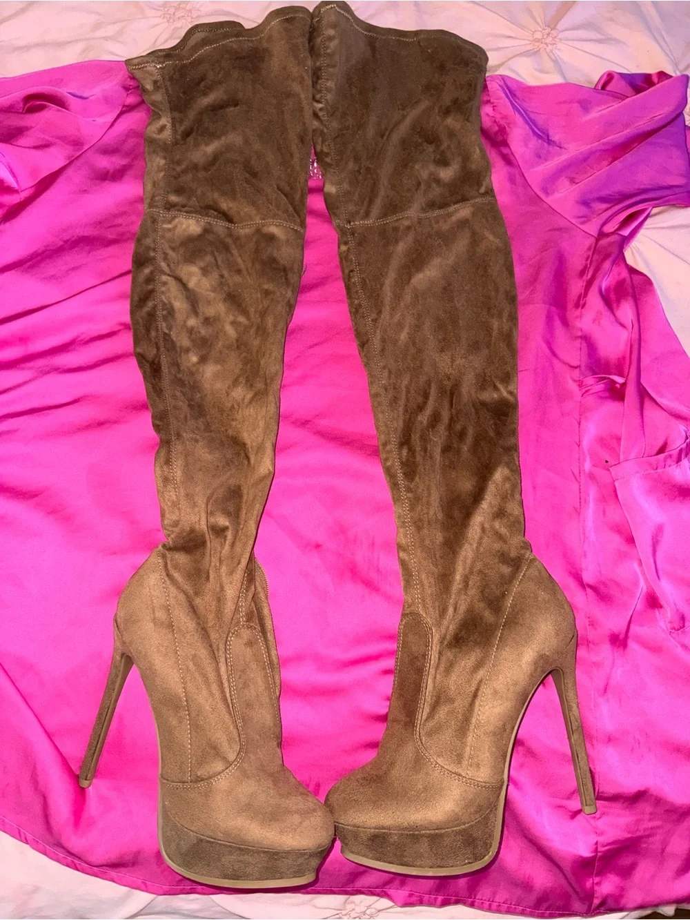 Fashion Nova Brown Suede Over-the-Knee Platform Stiletto Boots